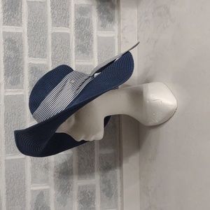 Jones New York Women's 100% Paper Navy Blue Nautical Hat with Black/White Tie